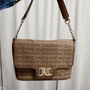 Juicy Couture Tan and Brown Logo Shoulder Bag